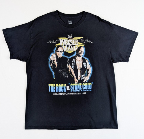 Men's WWE Wrestle-Mania T-Shirt The Rock Stone Cold Steve Austin Wrestling XL