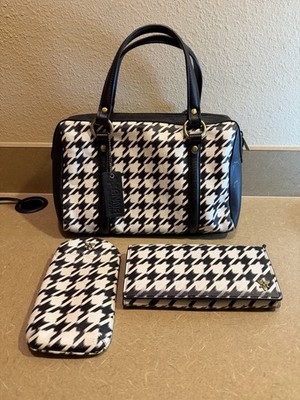 Anna by Anuschka Heritage Leather Houndstooth Satchel Bag Wallet Glasses Case