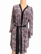 Marilyn Monroe Intimates Short Robe Kimono Pink Black Lace Print Lingerie Size M