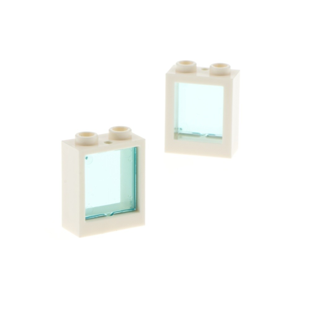 2x Lego Window Frame 1x2x2 Cream White Transparent Blue 60601 60592c02