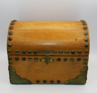 Antique Box Hand Made Arch Top Decorative Brass Work Studs & Corners Functunial 