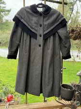 Vintage Rothschild Pea Coat Puff Sleeves Velvet Trim w/Bow On Back, Girls Sz 10
