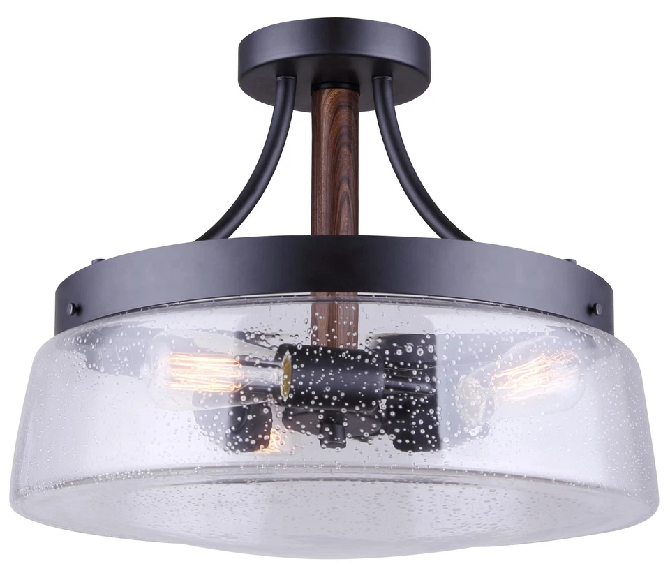 3-светлая люстра Riva с двойным креплением, черная и деревянная отделка с семенным стеклом S... - Изображение 4 из 4