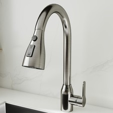 Kitchen Sink Faucet Brushed Nickel High Arc Single Handle Pull Down Sprayer