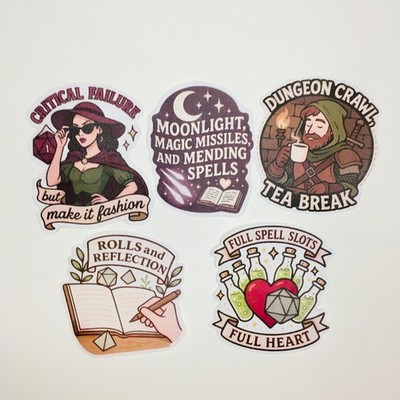 Low-Stakes, High-Vibes   5-Pack Chill RPG Mood Stickers