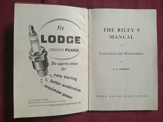 Vintage 1952 Classic Car Booklet RILEY 9 MANUAL Instruction & Maintenance Book
