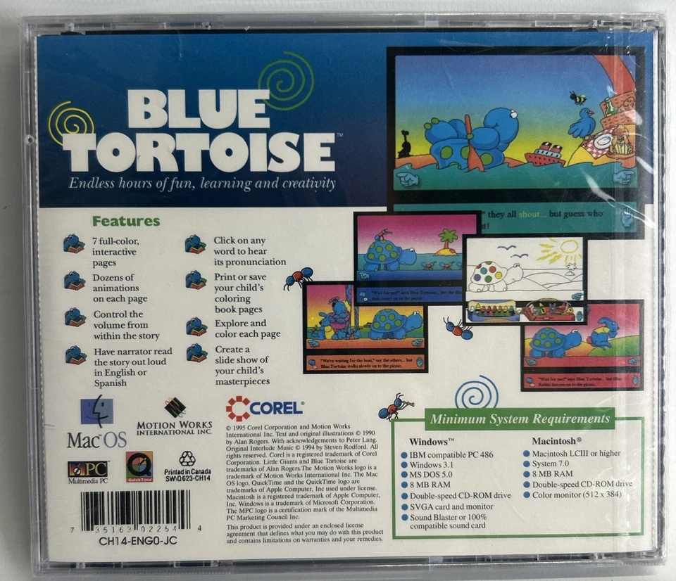 Blue Tortoise (Corel Software, 1995, CD-ROM) Children's Coloring Software - NEW - Image 2 of 4