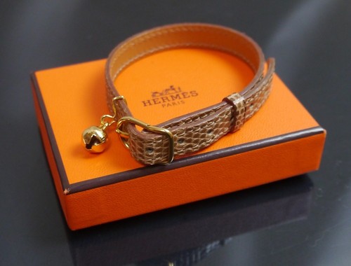 Authentic HERMES Collar cat bell Leather #5276