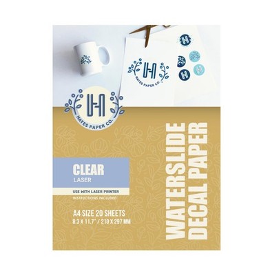 Hayes Paper, Waterslide Decal Paper LASER CLEAR A4 - 20 sheets, Laser - Clear