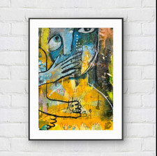 Mitsi B Kral Original Abstraktes Portrait Gemälde Expressionist Gesichtskunst 22x29cm