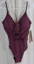GOTTEX Rose Bud V-Neck Cut-Out One Piece Swimsuit Mauve Size 10