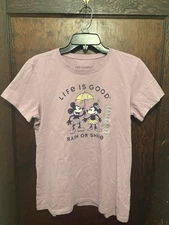 Women’s Large Purple Life Is Good Rain Or Shine Mickey & Minnie Short Sleeve NWT