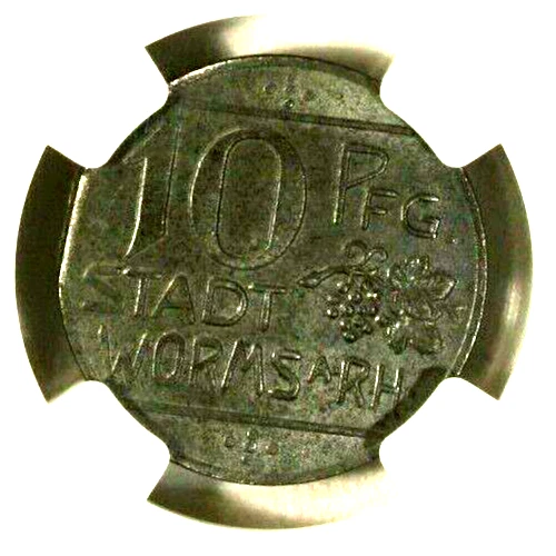 Germany 10 Pfennig 1918 NGC MS 63 UNC Iron City of Worms Lamb-593.3 Notgeld