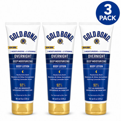 Gold Bond Overnight Deep Moisturizing Body Lotion Hyaluronic Acid 8 oz 3Pack New