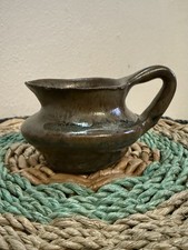 Artist Signed Handcrafted Ceramic Pitcher with Handle, 2.6”tall