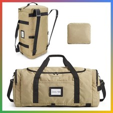60L Foldable Duffle Travel Bag Backpack Men Weekender Carry On Light Brown
