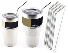 4 Bend Stainless Steel Straws Extra LONG fits 30 oz 20 oz Yeti Tumbler Ramb...