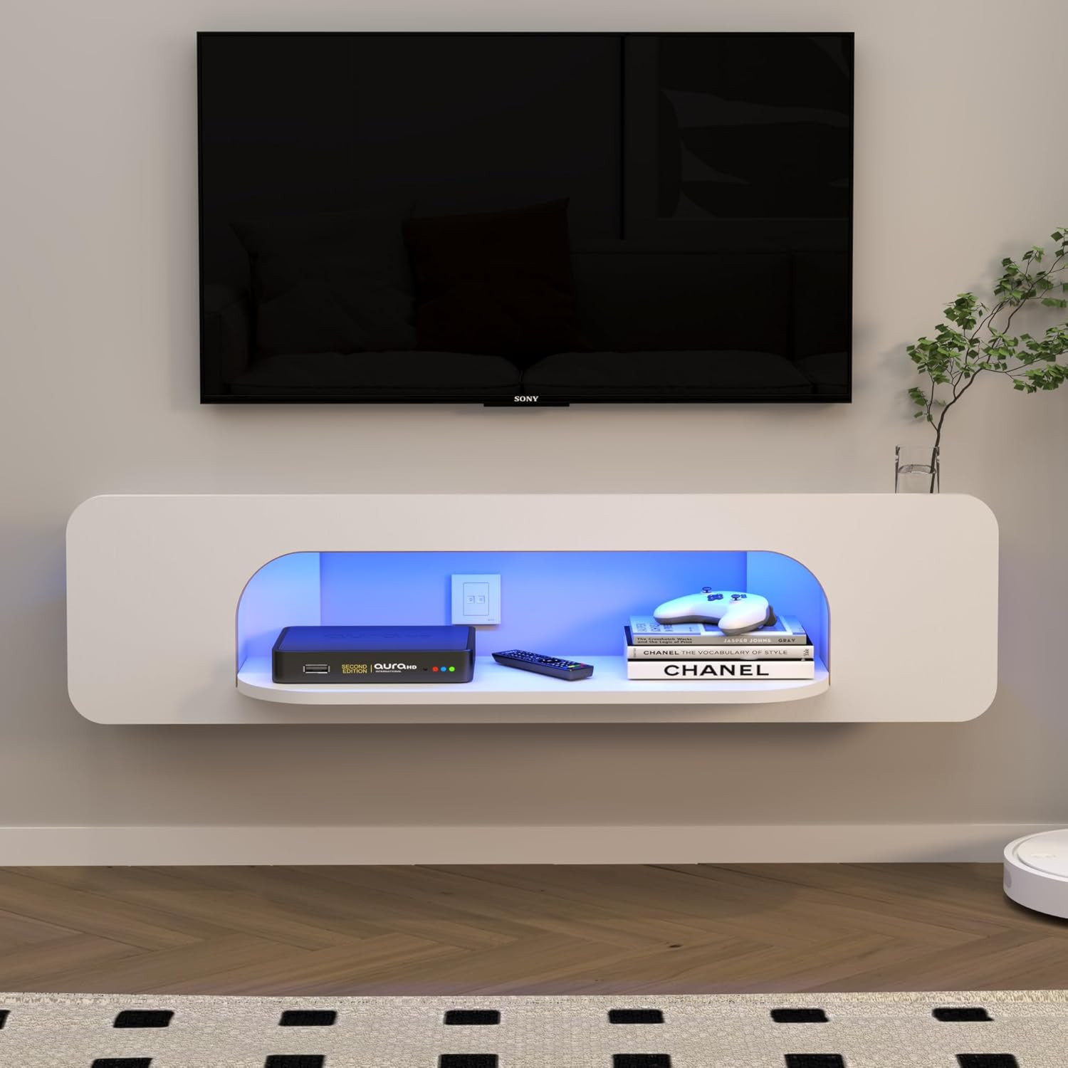 With Led Lights & Open Shelf - White