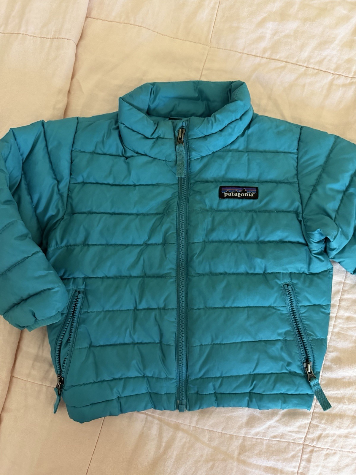 Patagonia Baby Down Sweater Jacket Aqua Puffer, Unisex, 12-18 Months