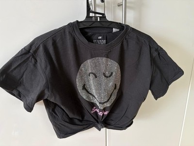 H&M x SmileyWorld  Cropped T-Shirt mit Strass, Gr. 134/140