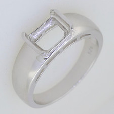 925 Sterling Silver Emerald Cut Ring Setting 9x7mm Bezel Semi Mount Ring