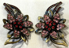 Vintage Mid Century MCM 50s 60s Shoe Clips Large Fancy Pink Rhinestone Flowers