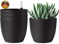 T4u 15Cm SelbstwäSsernder Blumentopf Mit Wasseranzeiger Schwarz 4Er-Set,