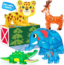 Jungle Animal Toys for Magnetic Tiles, 5Pcs Movable Joints Forest Magnetic Anima