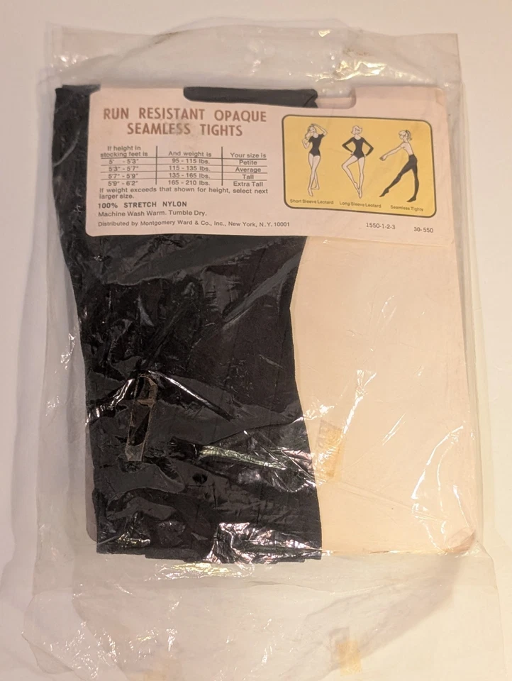 Винтажные черные непрозрачные колготки M/L Montgomery Ward новые нераспакованные колготки ретро 70-е - Изображение 2 из 4