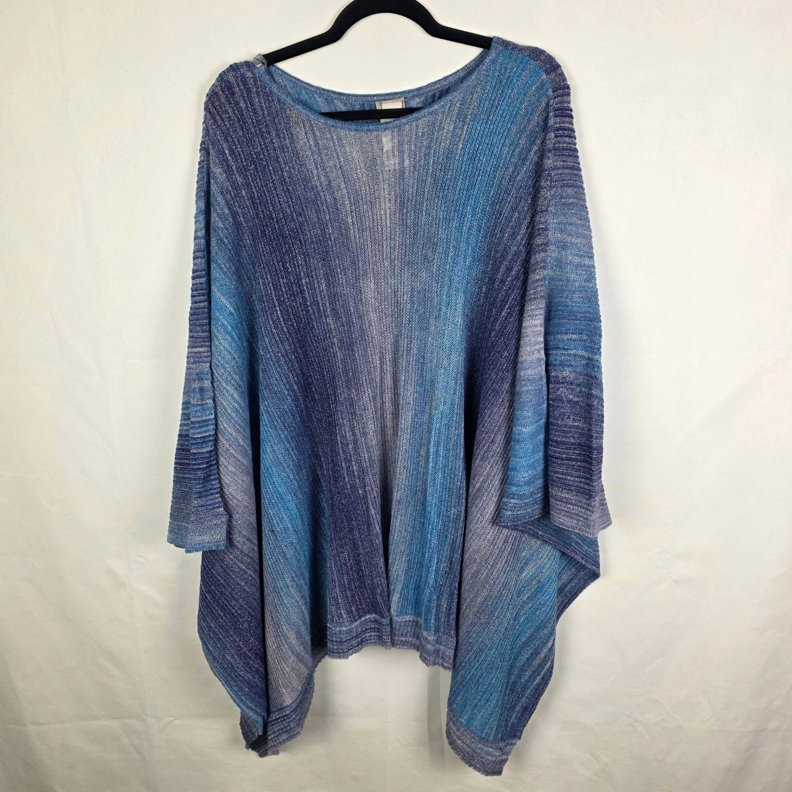 Chicos Blue Ombre Space Dye Knit Poncho Sweater Asymmetrical Hem L/XL