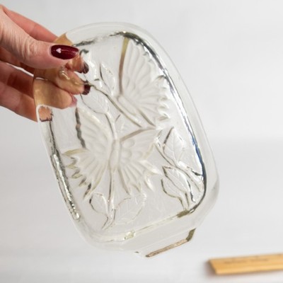 Vintage LE Smith Crystal Butterfly & Rose  7'' Tall Glass Etched paperweight