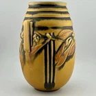 Roseville Laurel Yellow Vase 671-7 7⅜″ 1930s Art Deco Black Bands Foil Label VTG