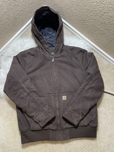 Vtg Carhartt Jacket Mens XL Loose Bomber Canvas Quilted J130-W Washed Hooded