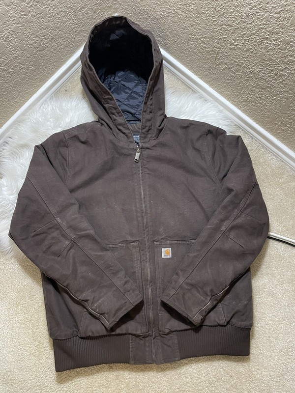 Vtg Carhartt Jacket Mens XL Loose Bomber Canvas Quilted J130-W Washed Hooded