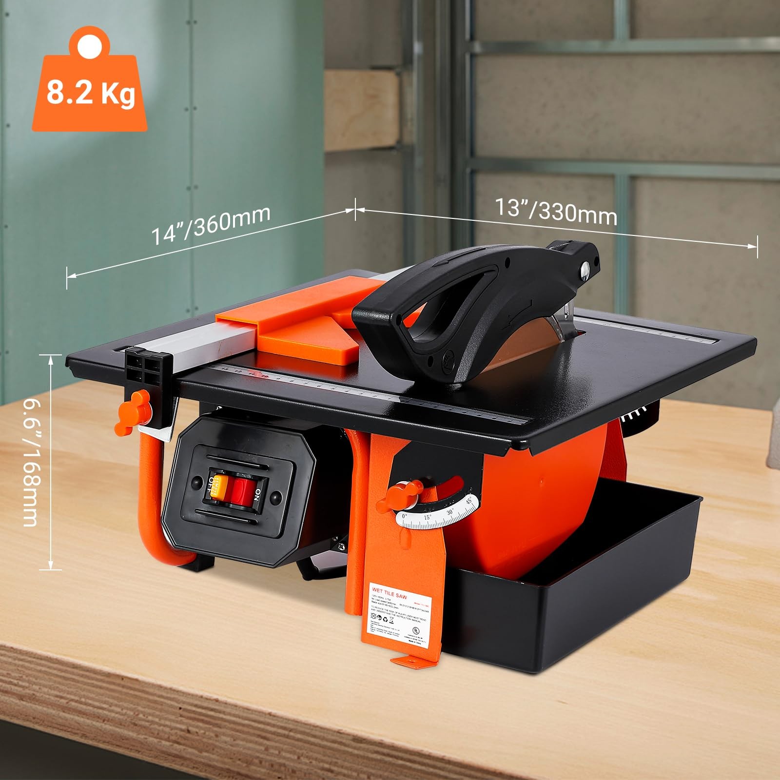 7in Wet Tile Saw 3450 RPM Bevel Cuts Tile from 0 to 45 Degrees w/Water Reservoir