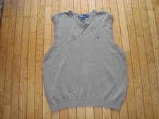 POLO RALPH LAUREN MEN'S COTTON V NECK KHAKI SWEATER VEST SIZE XXL 2XL GREAT 