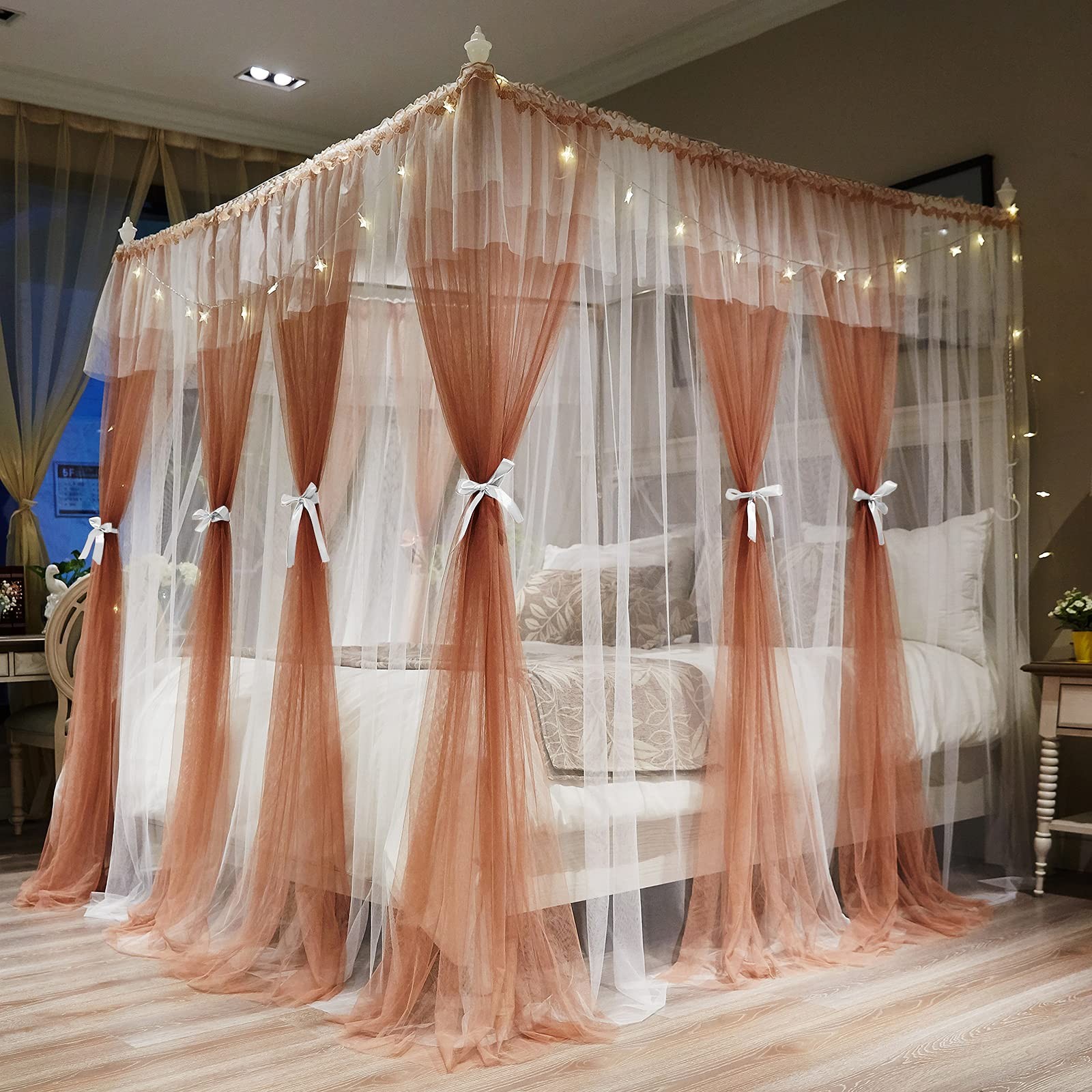 Bed Curtains - Coral & White Cozy Drape Netting ...