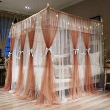 Luxury 4 Corners Post Canopy Bed Curtains - Coral  White Cozy Drape Netting ...