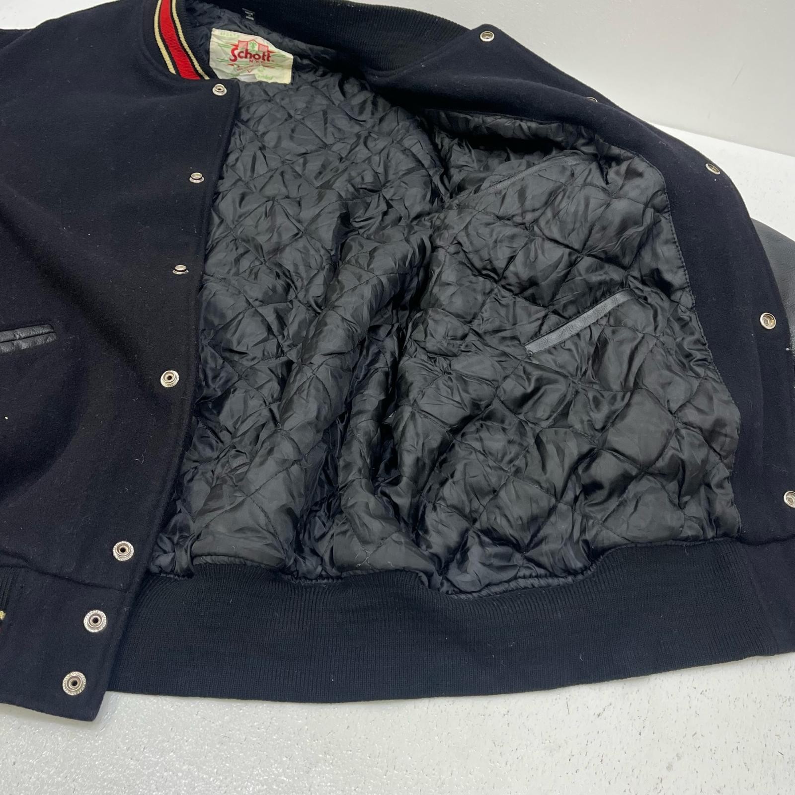 Used Schott Leather Patch Stadium Jacket Black Ka… - image 6