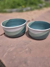 Handmade Pottery Green Blue Gray Nesting Mixing Serving Bowls