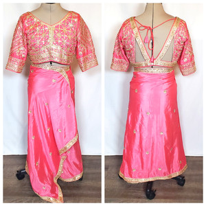 Cbazaar Women’s Saree and Blouse/ Choli Medium Pink Silk Sequin Embroidered