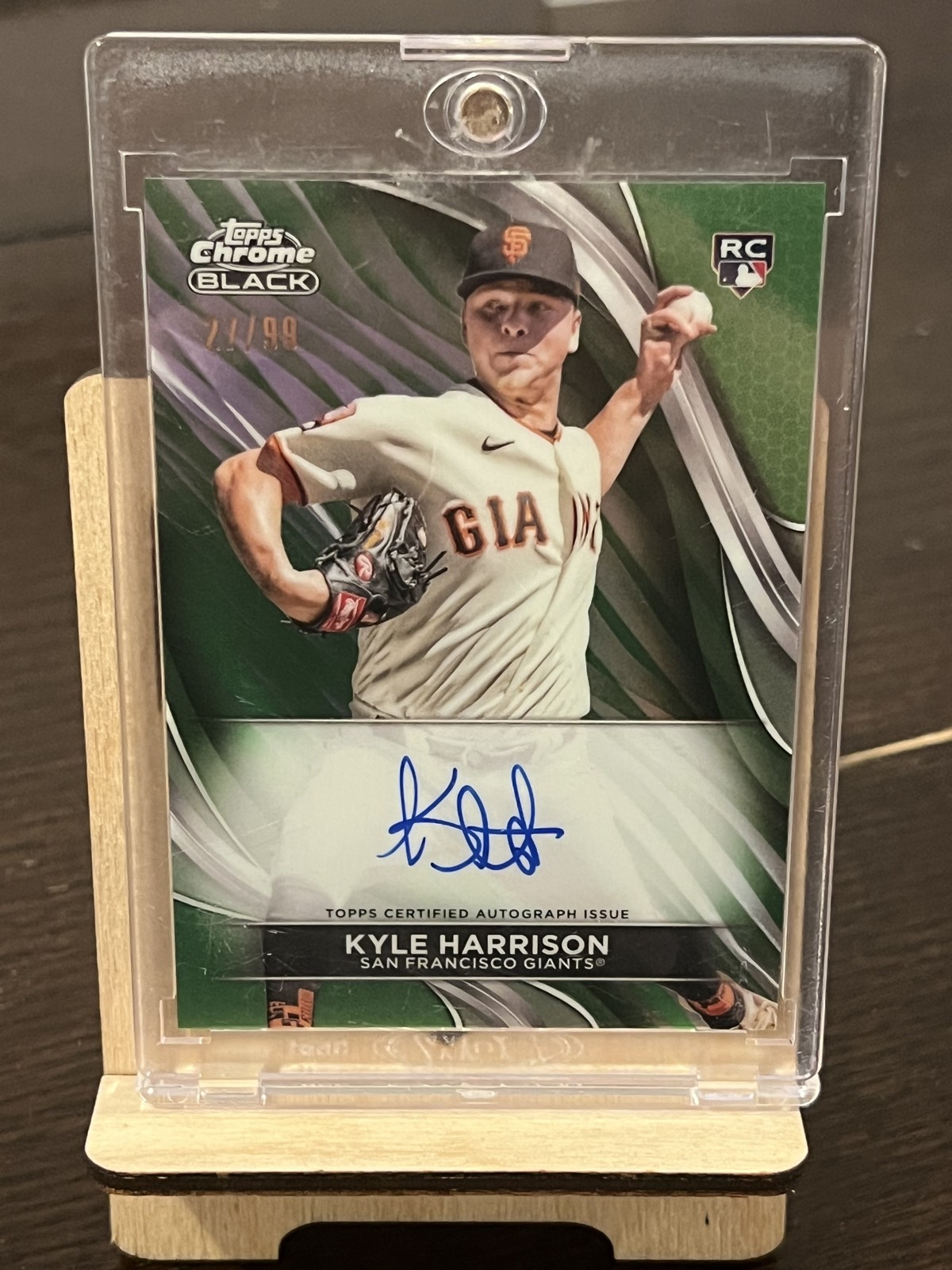 2024 Topps Chrome Black - Autographs Kyle Harrison #CBA-KHAR Green Refractor /99