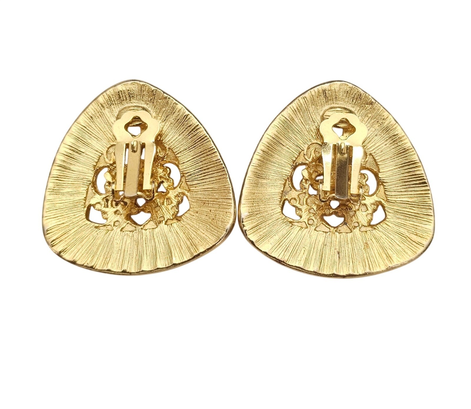 Gold Tone Triangular Clip On Center Filigree Earr… - image 4