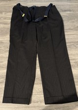 Pin Stripe Pants 100 Wool Trousers Black w/ Suspenders Made in Mexico