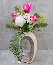 Gesteck Blumengesteck Kunstgesteck Vase Deko Gesteck Blumen  rosa weiß 38cm
