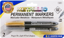 BAZIC Permanent Markers Metallic Silver Gold, Fine Line Sparkle Coloring on Plas
