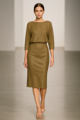 Badgley Mischka Blouson 3/4 Sleeve Gold Metallic Shimmer Dress Midi Modest  sz 4 | eBay