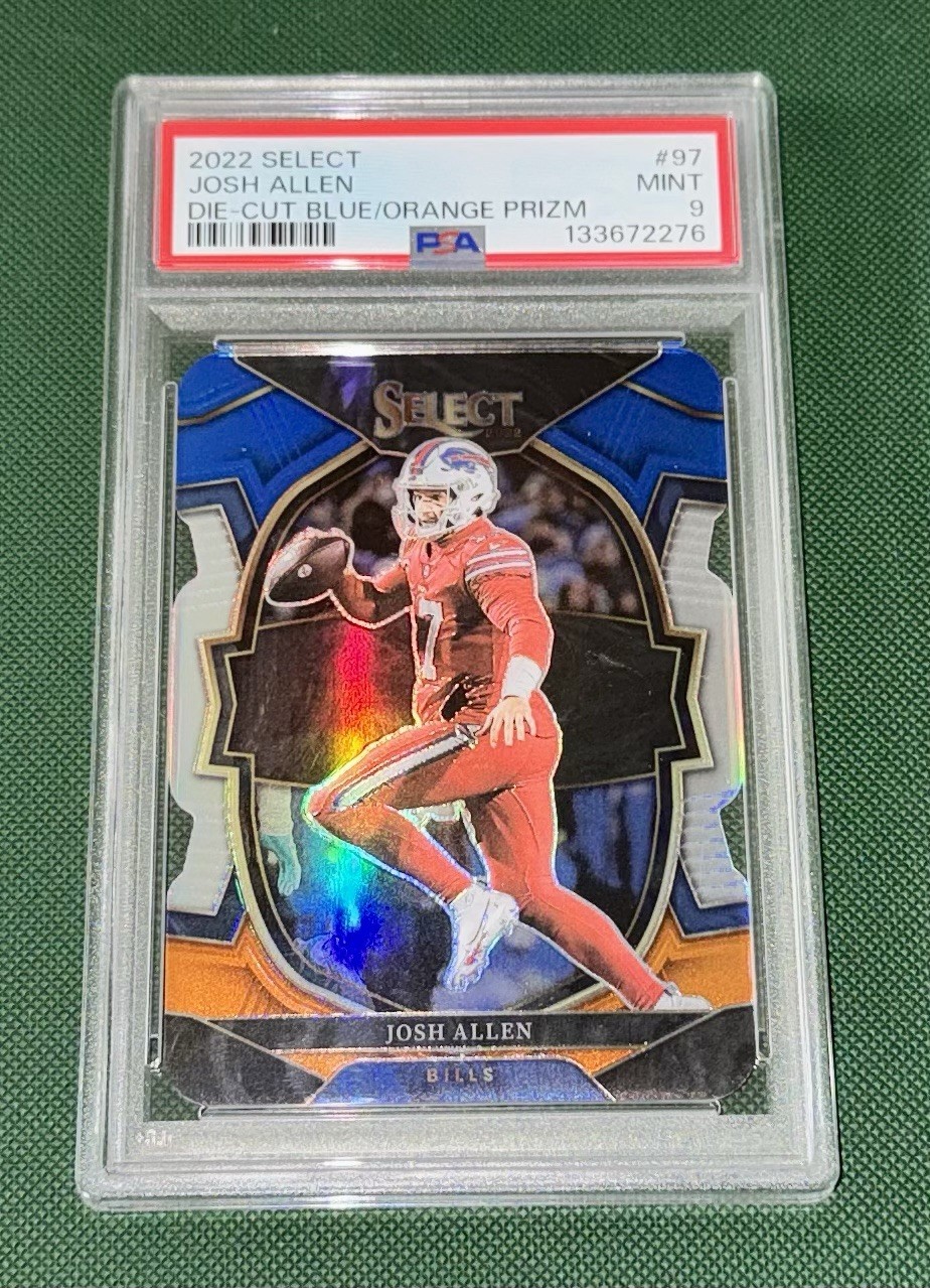 2022 PANINI SELECT DIE-CUT BLUE/ORANGE PRIZM #97 JOSH ALLEN 12/35 PSA 9