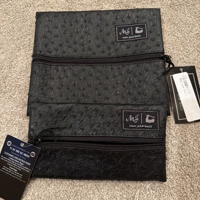Makeup Junkie Man Junk  Blk Textured Travel Toiletry Bag- Mini And small Set 2