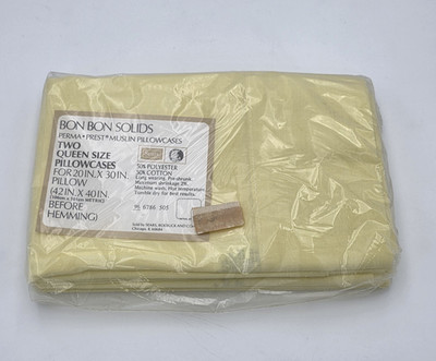 Vintage Sears Bon Bon Yellow Queen Size Perma Prest Muslin Pillowcases NOS